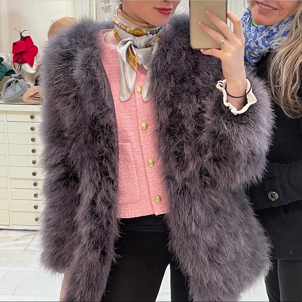 Gray ostrich feather coat, size M, M-L
